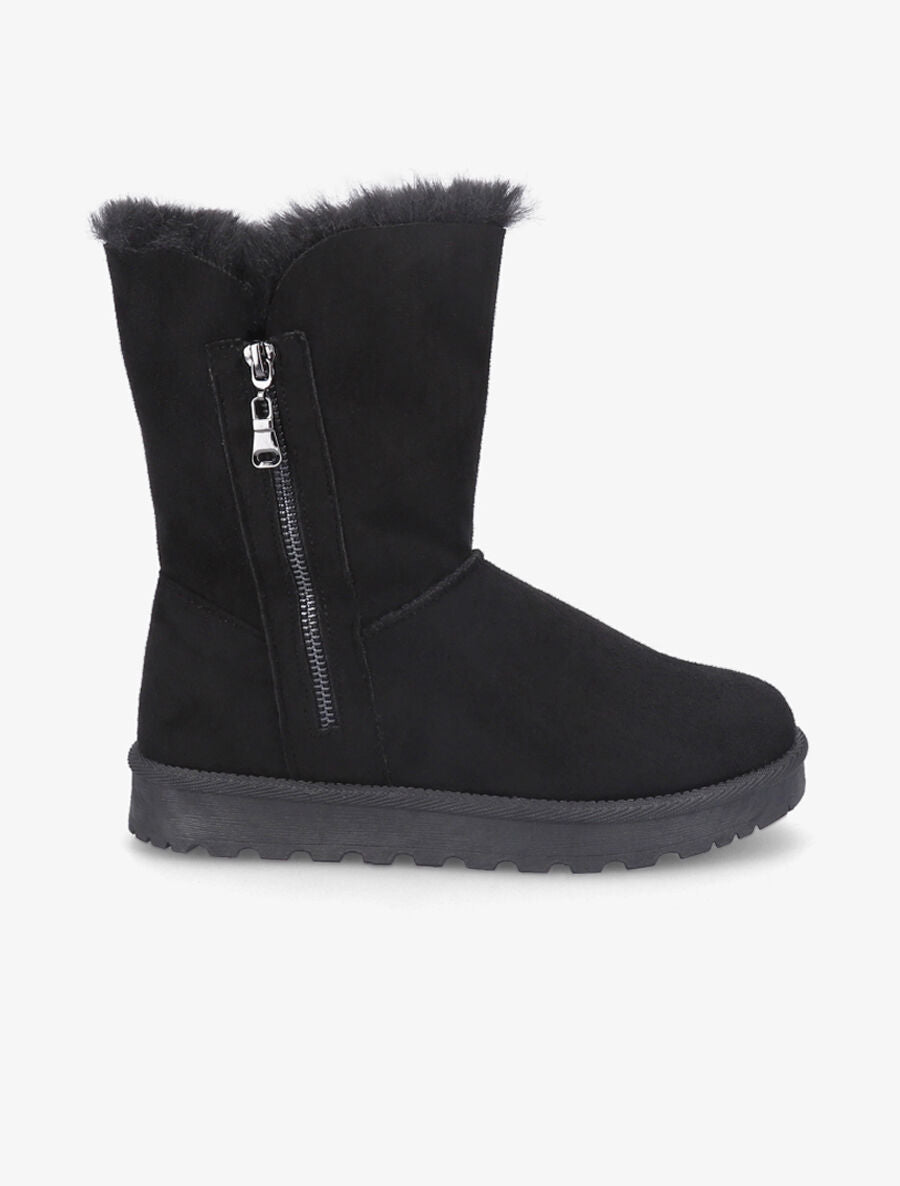 Boots fourrées en suédine et à zip - Noir - 5