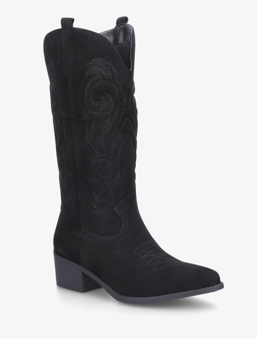 Bottes style santiags en suédine - Noir - 2