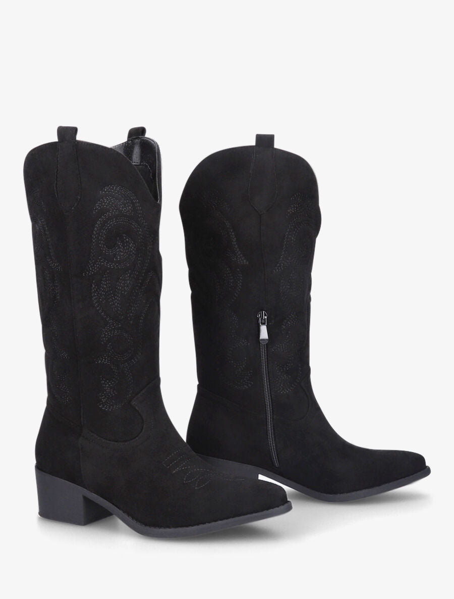 Bottes style santiags en suédine - Noir - 4