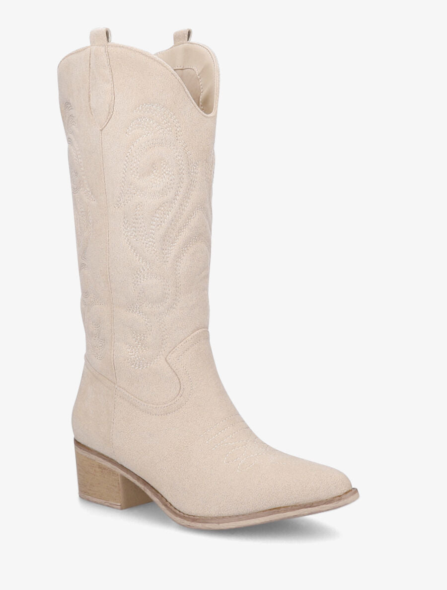 Bottes style santiags en suédine - Beige - 2