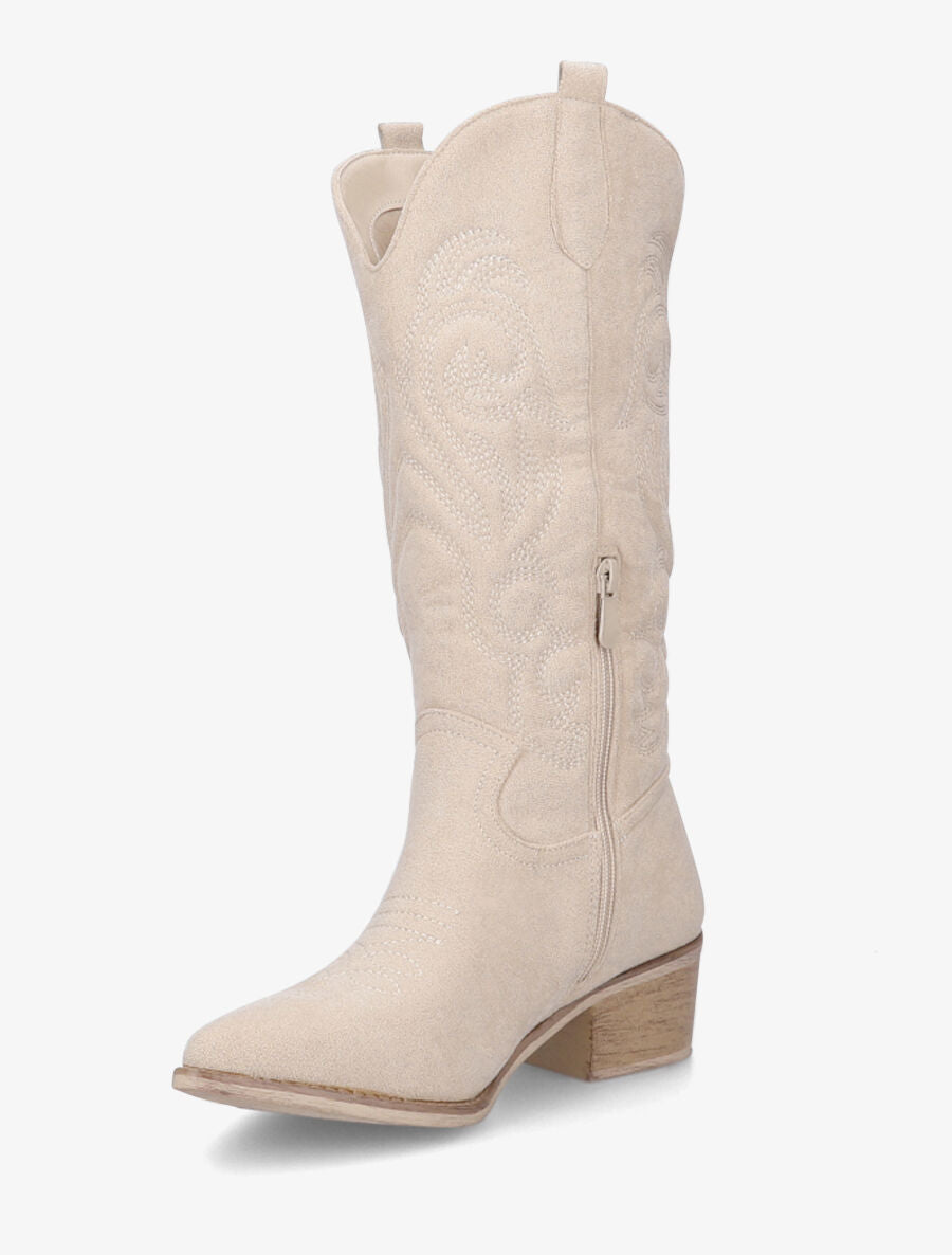 Bottes style santiags en suédine - Beige - 3