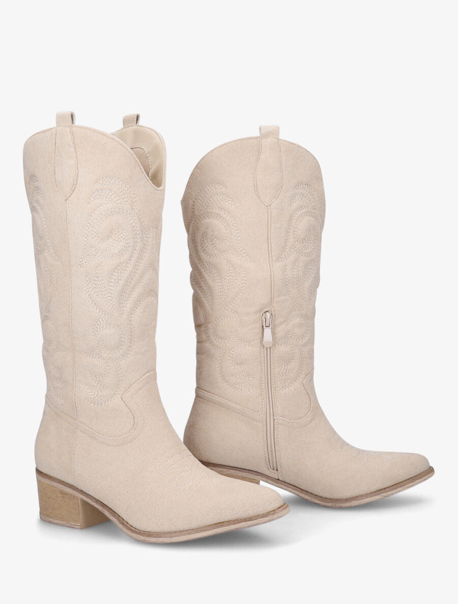 Bottes style santiags en suédine - Beige - 4