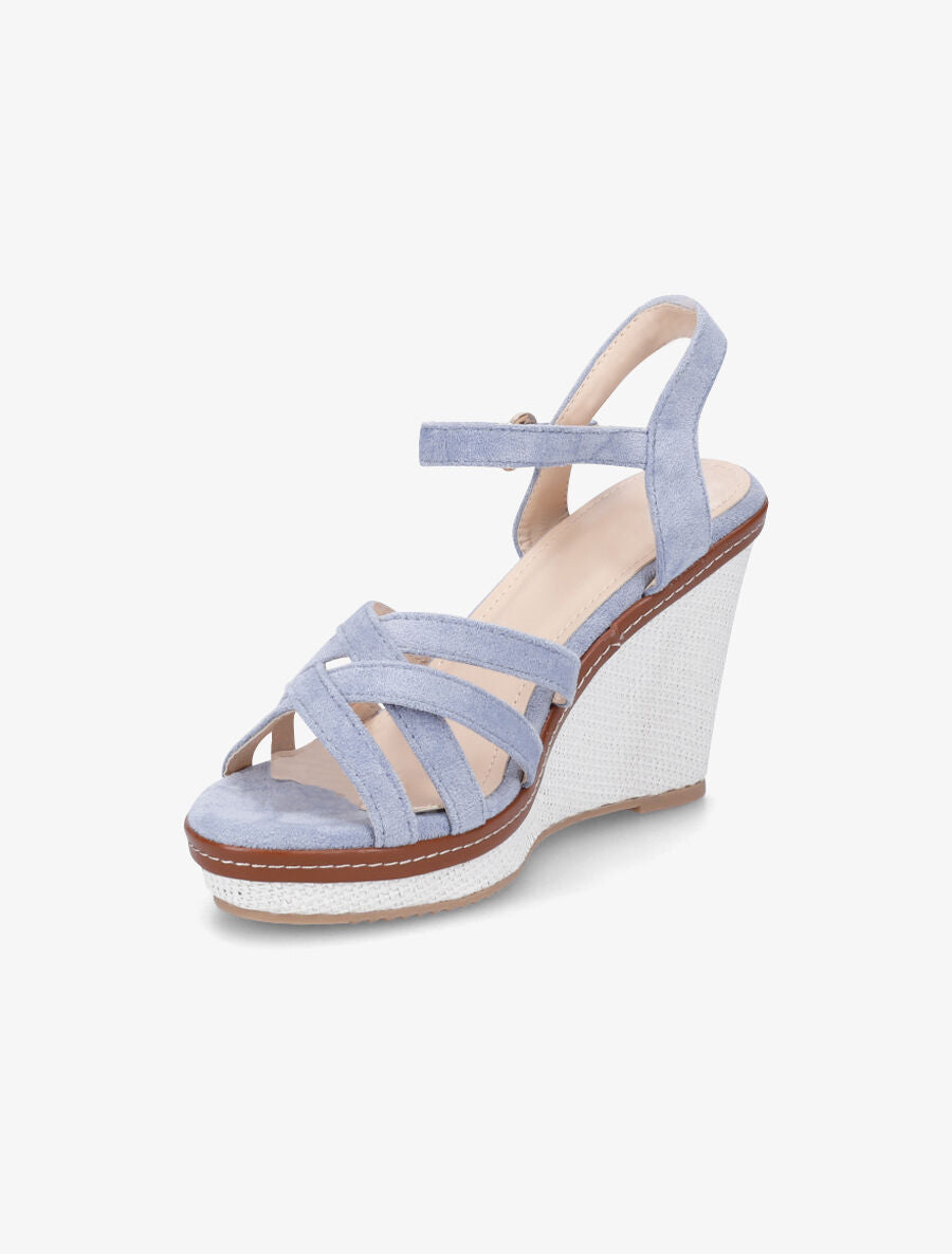 Sandales compensées brides entrelacées en suédine - Bleu ciel - 3