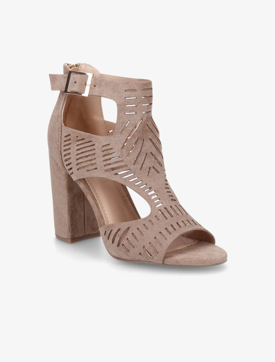 Sandales ajourées à talon haut en suédine - Taupe - 2