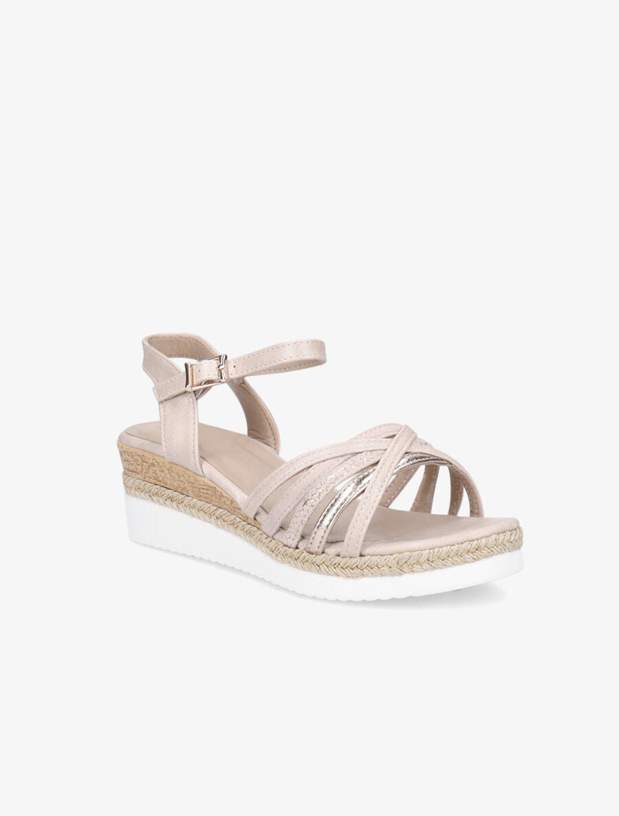 Sandales compensées en suédine - Beige - 3