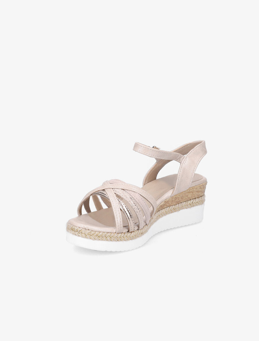 Sandales compensées en suédine - Beige - 4