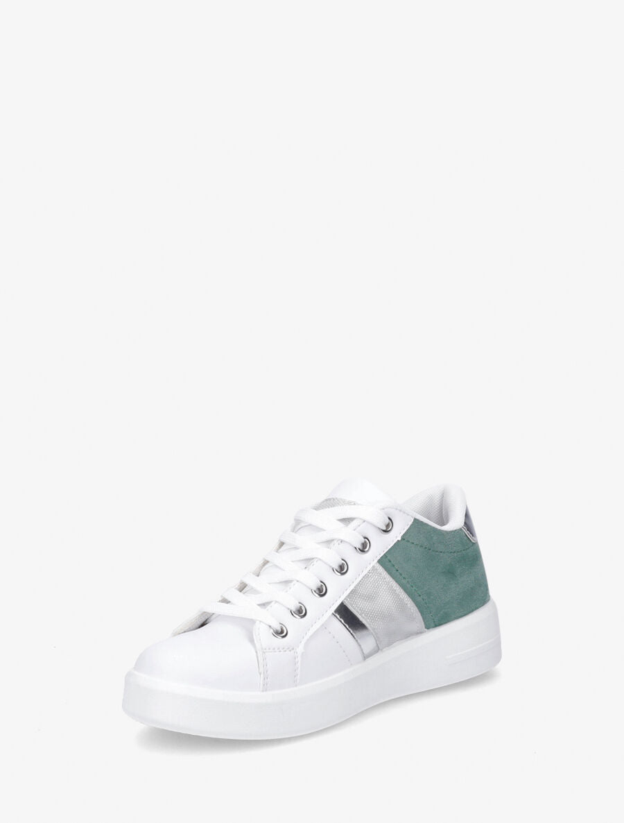 Sneakers en simili et suédine et bandes irisées - Vert - 3