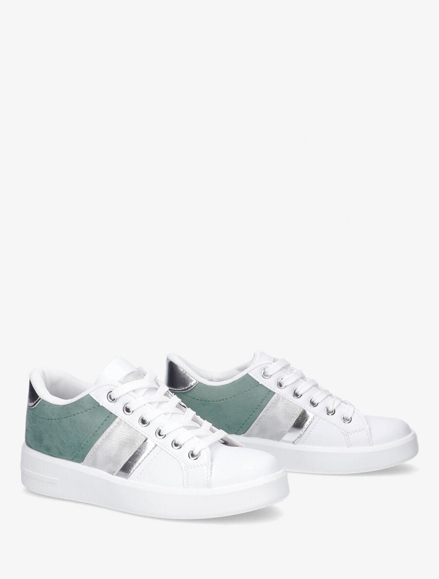 Sneakers en simili et suédine et bandes irisées - Vert - 4