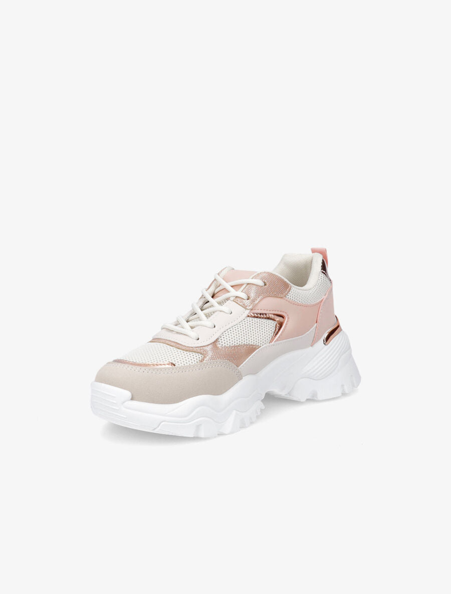 Sneakers à contrefort contrastant et détail métallique - Rose - 3