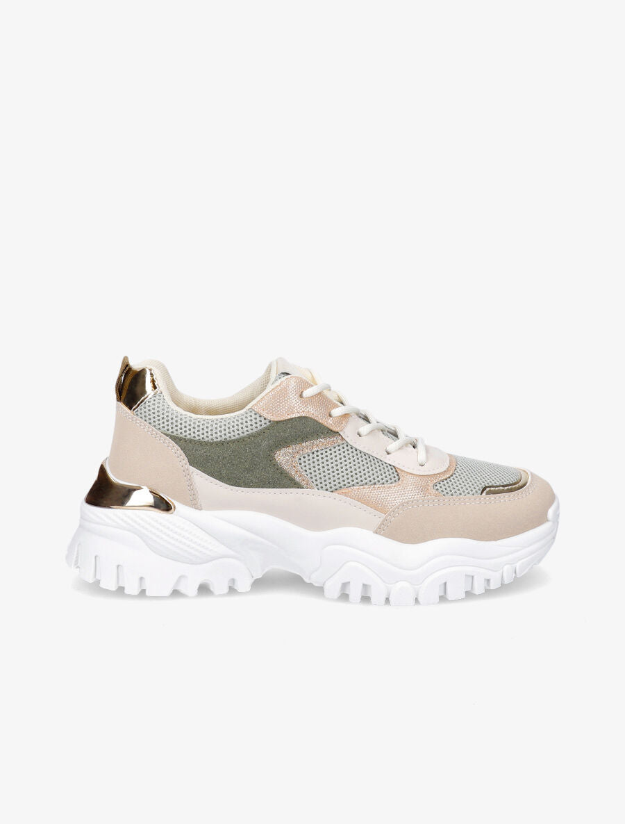 Sneakers à contrefort contrastant et détail métallique - Vert - 5