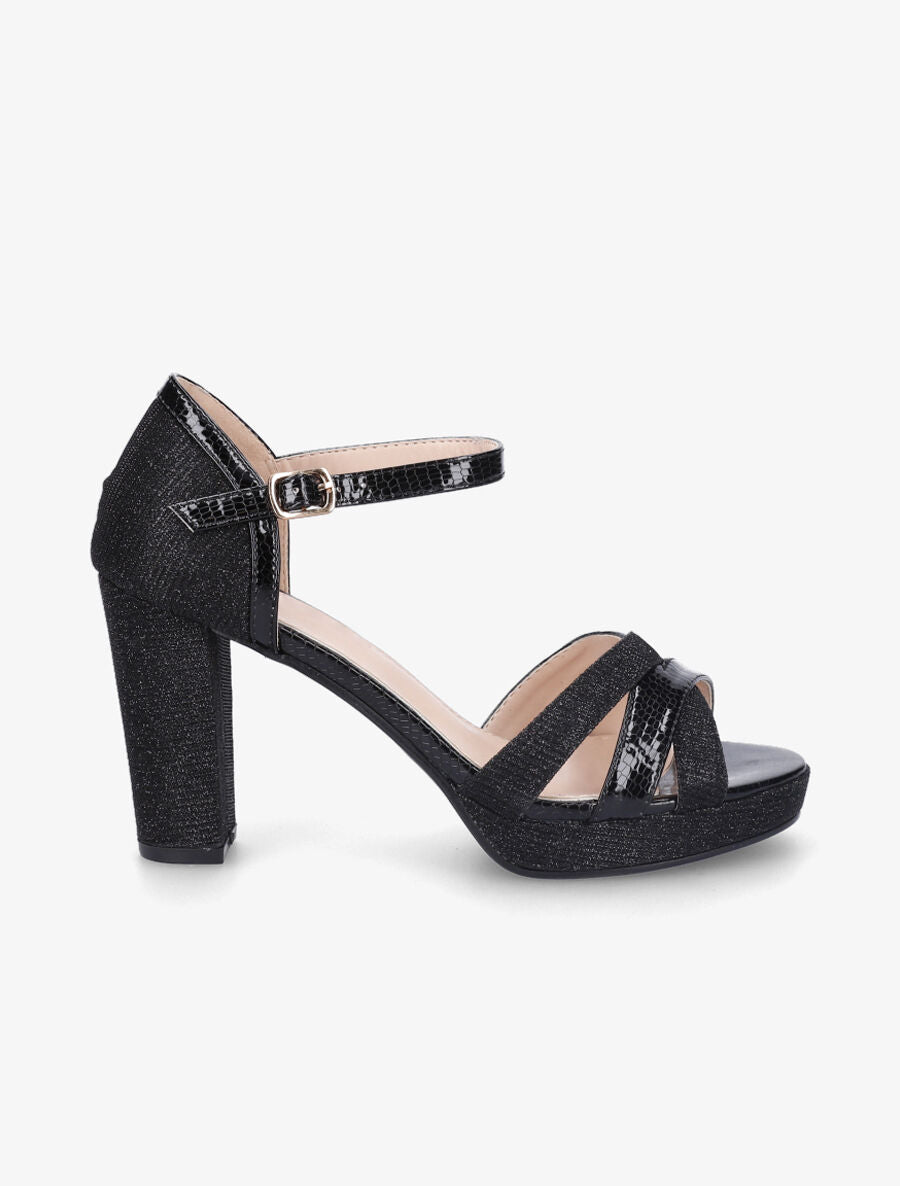 Sandales à talon haut et brides entrelacées - Noir - 5
