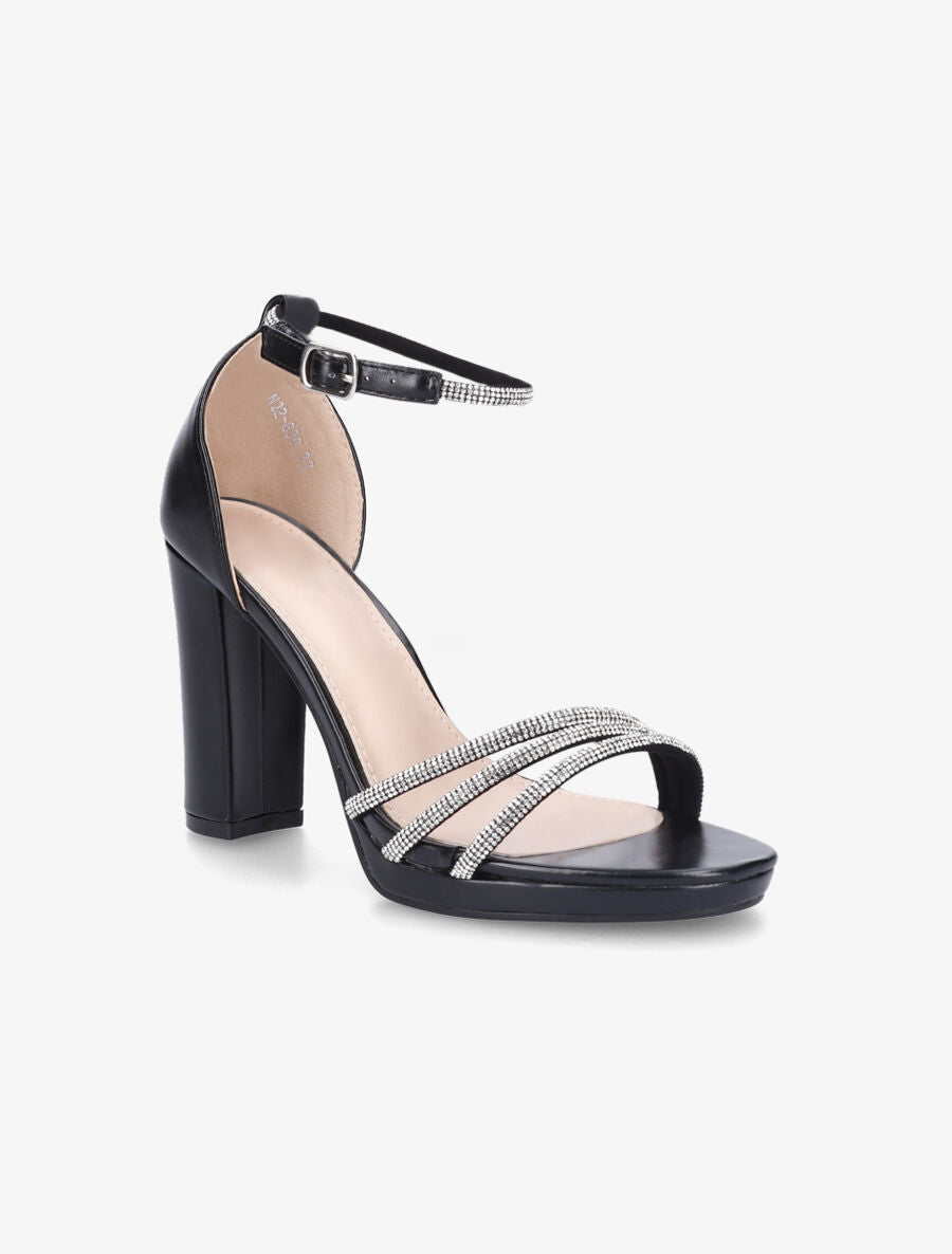 Sandales à talon haut et strass en simili - Noir - 2