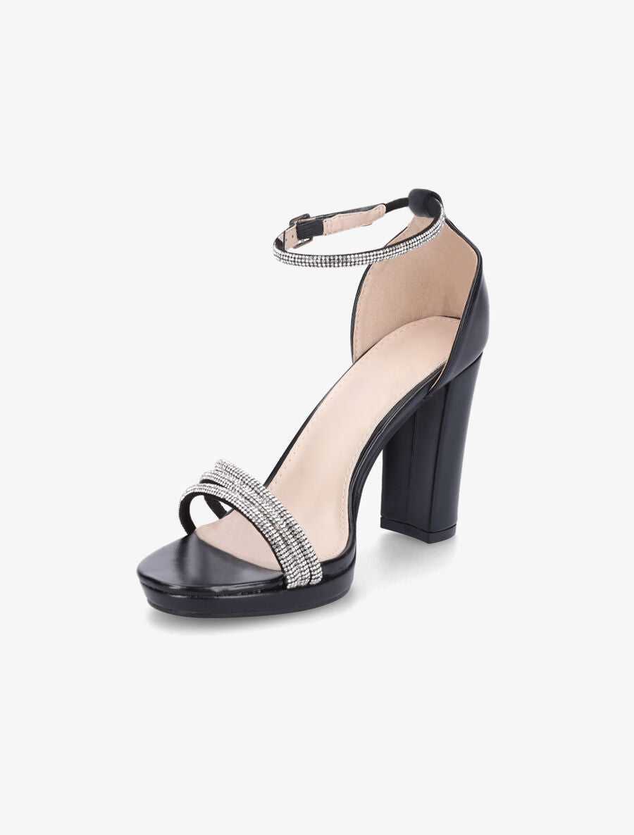 Sandales à talon haut et strass en simili - Noir - 3