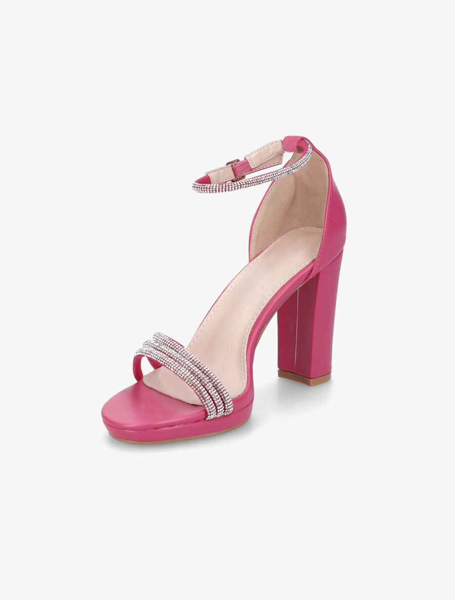 Sandales à talon haut et strass en simili - Fuschia - 3
