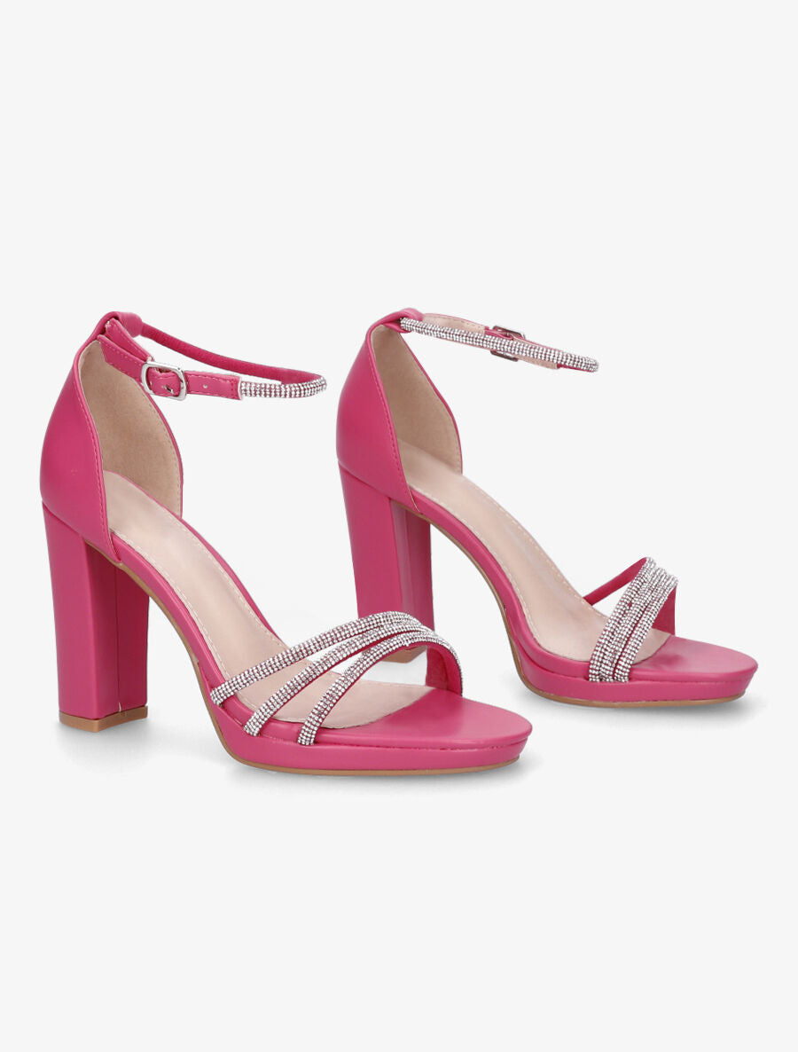 Sandales à talon haut et strass en simili - Fuschia - 4