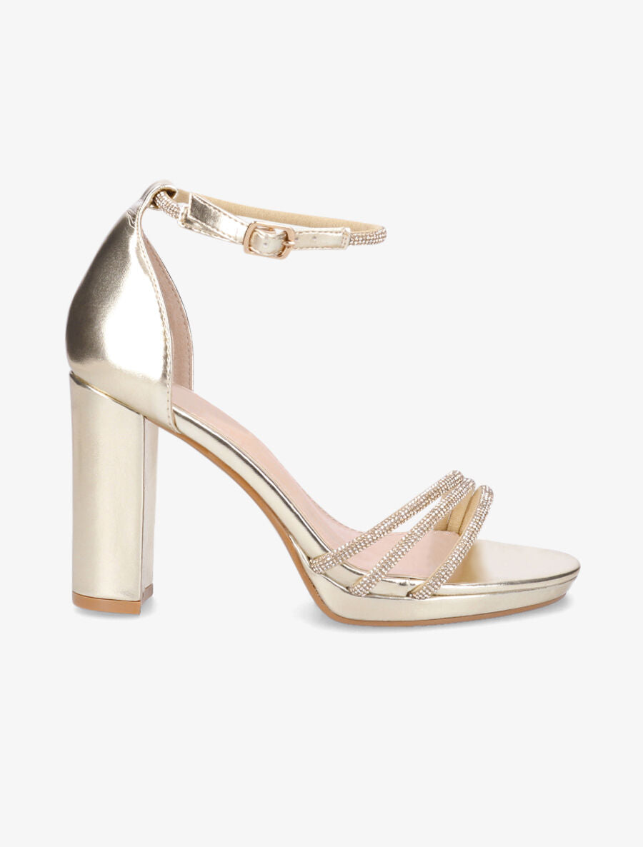 Sandales à talon haut et strass en simili - Or - 1