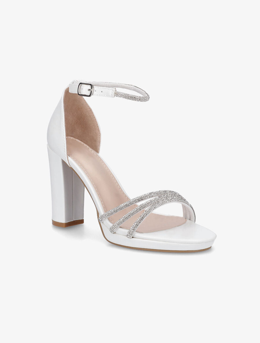 Sandales à talon haut et strass en simili - Blanc - 2