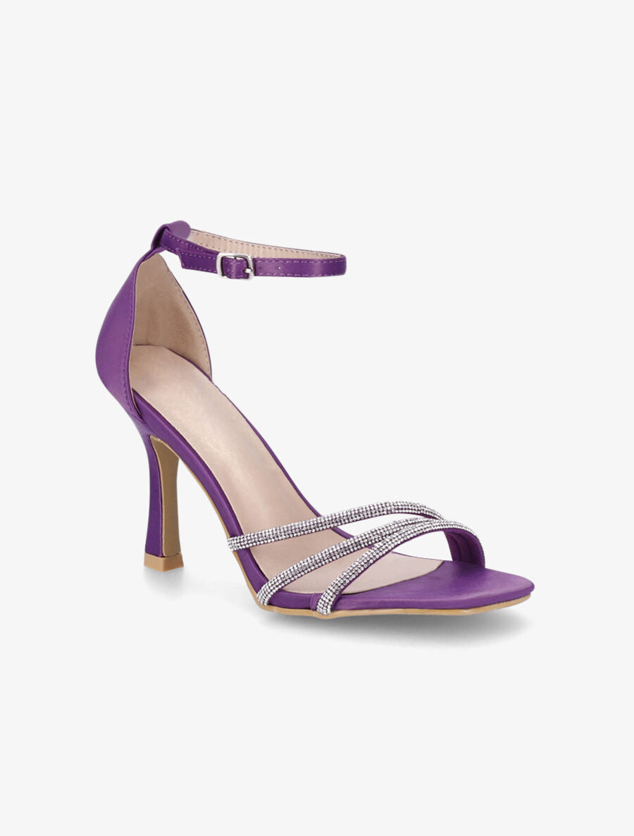 Sandales satinées à talon aiguille et strass - Violet - 2
