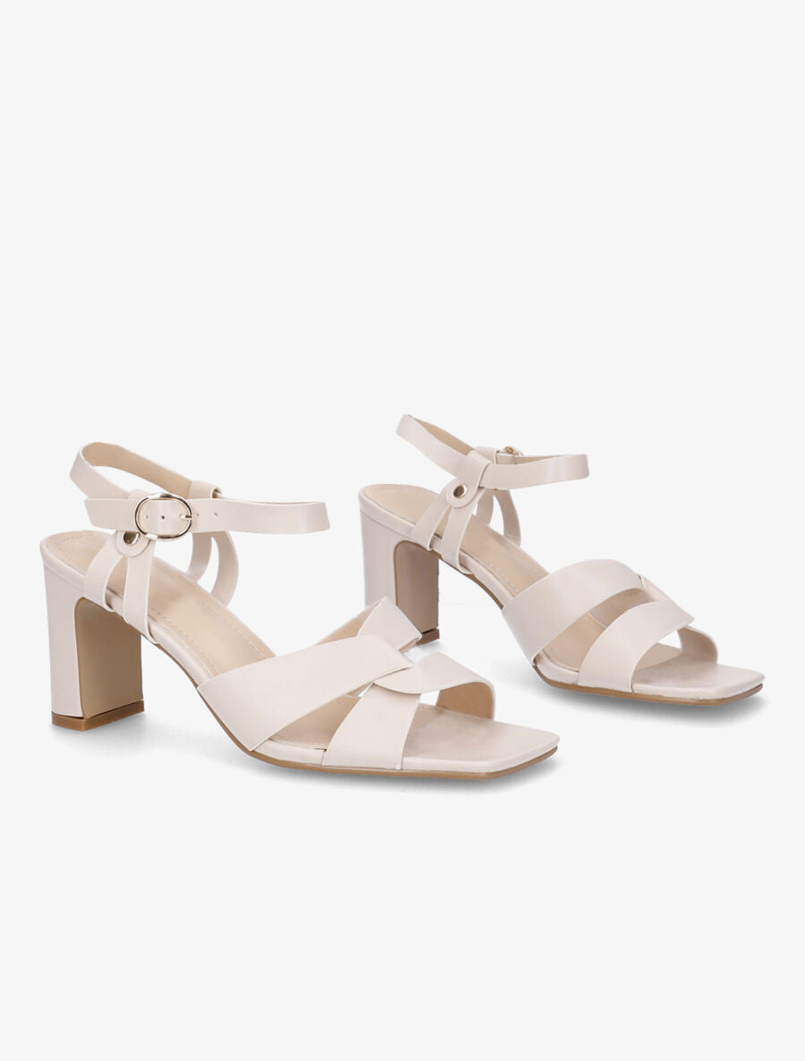 Sandales entrelacées en simili à talon - Beige - 4