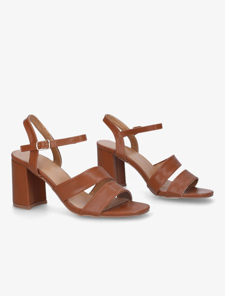 Sandales à talon et double brides en simili - Camel - 4