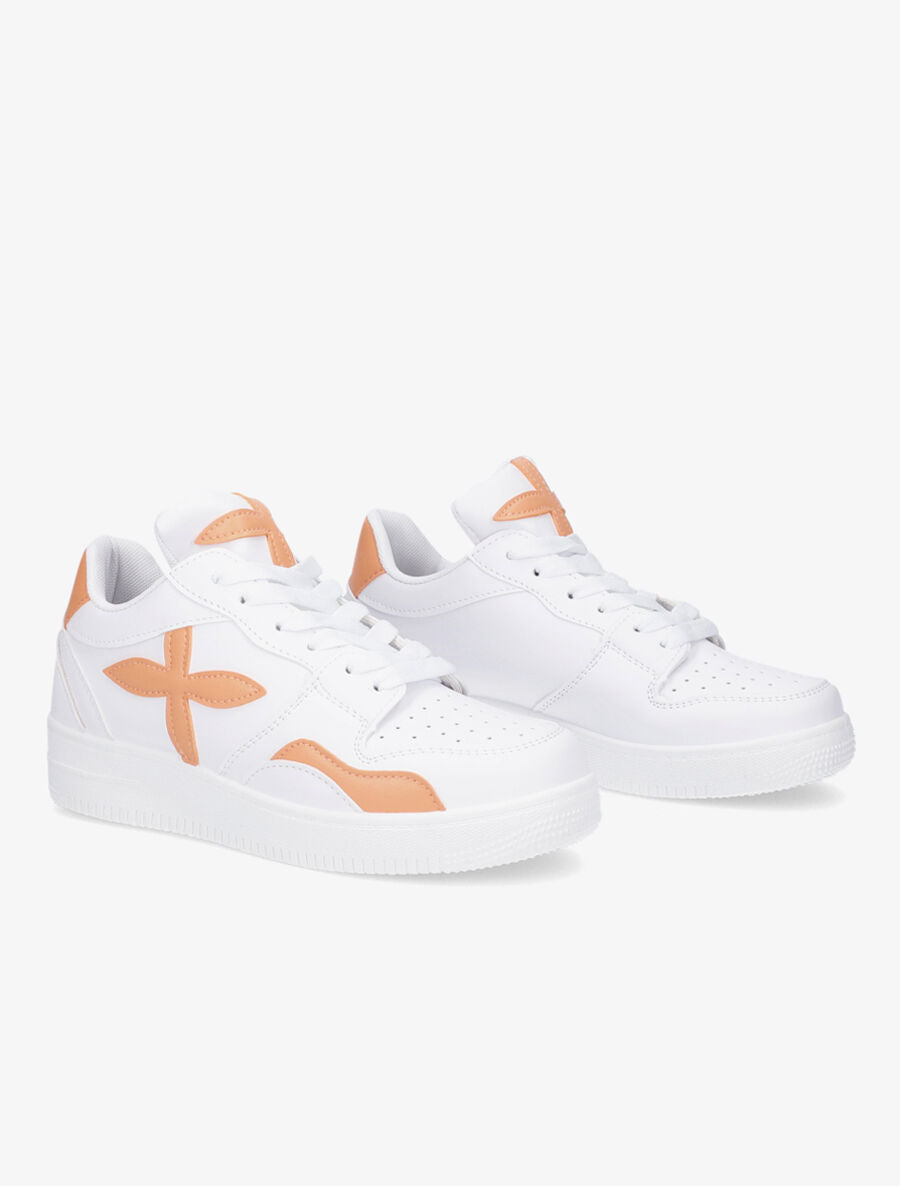Baskets en simili à motif graphique - Orange/blanc - 4