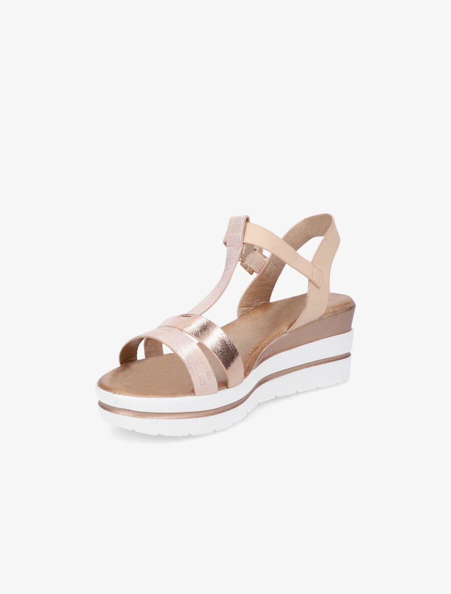 Sandales compensées bride en T croco - Rose gold - 3