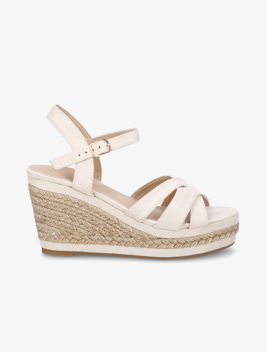 Sandales compensées tressées en suédine - Beige - 5