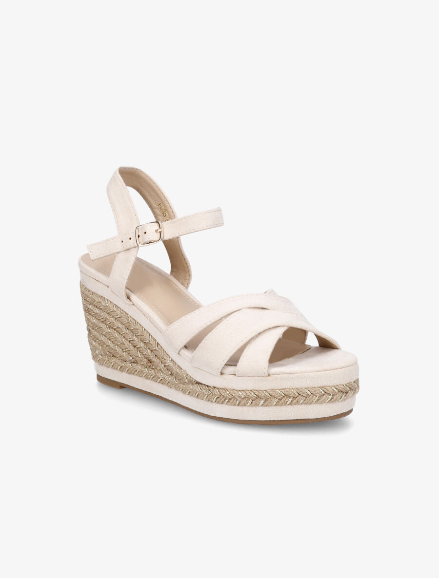 Sandales compensées tressées en suédine - Beige - 2