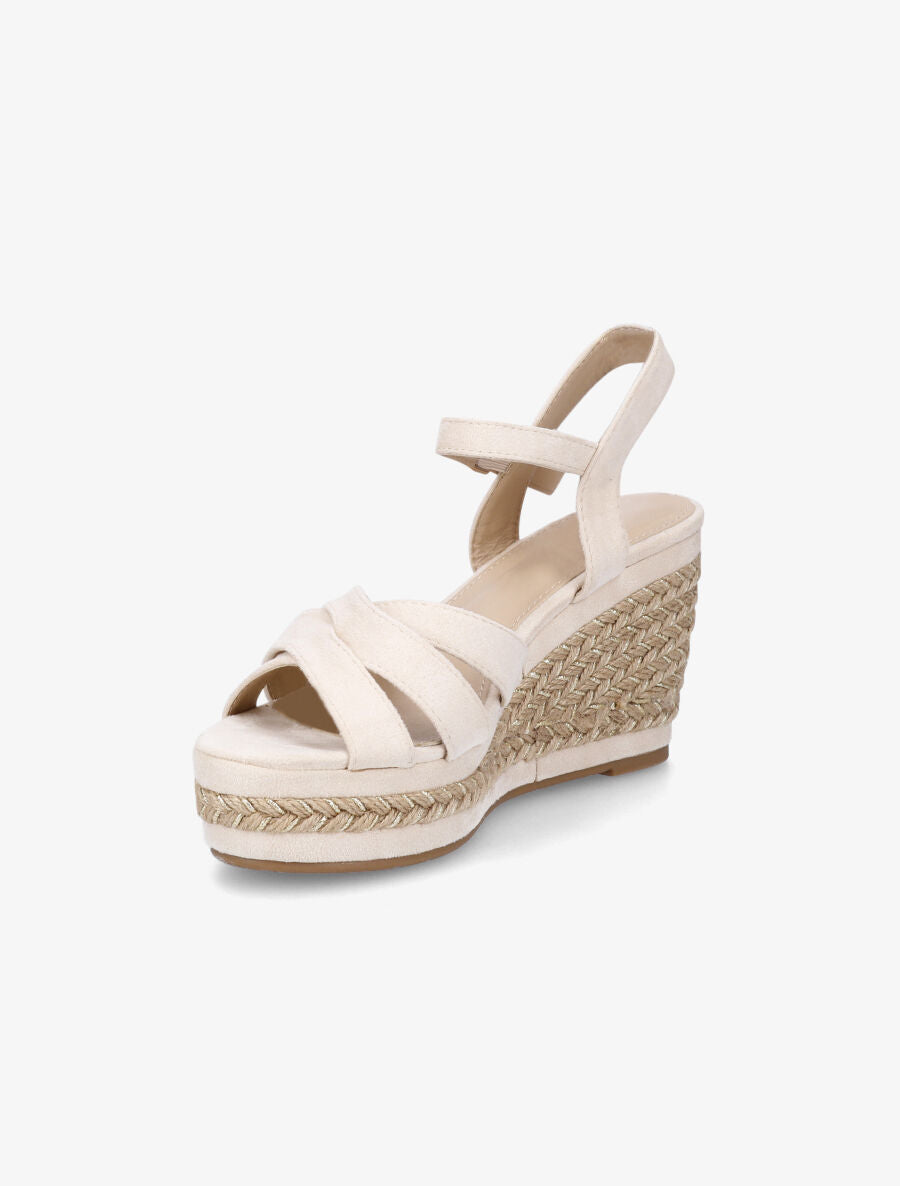 Sandales compensées tressées en suédine - Beige - 3