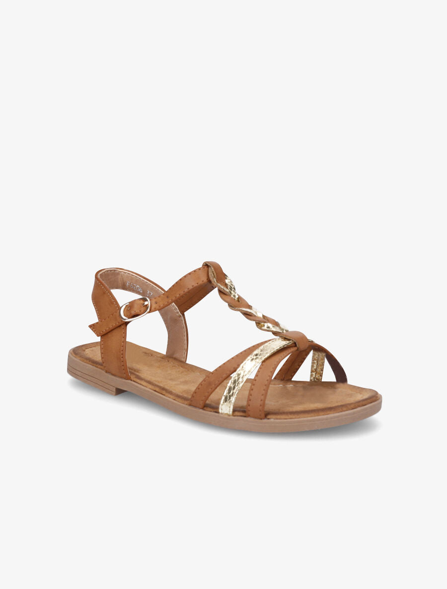 Nu-pieds tressés et irisés - Camel - 2