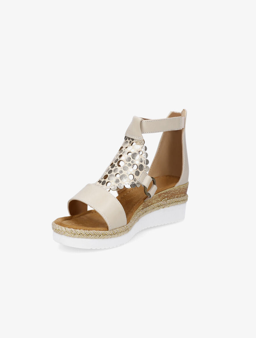 Sandales compensées à bride irisée et motifs ajourés - Beige - 3