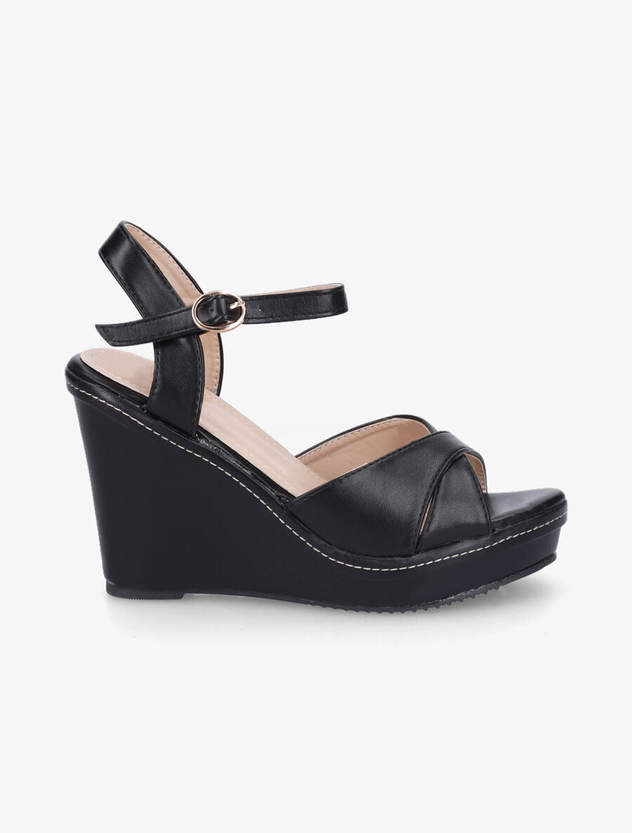 Sandales compensées à brides croisées - Noir - 5