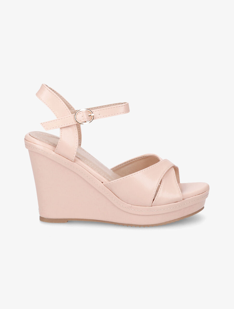 Sandales compensées à brides croisées - Rose pâle - 1