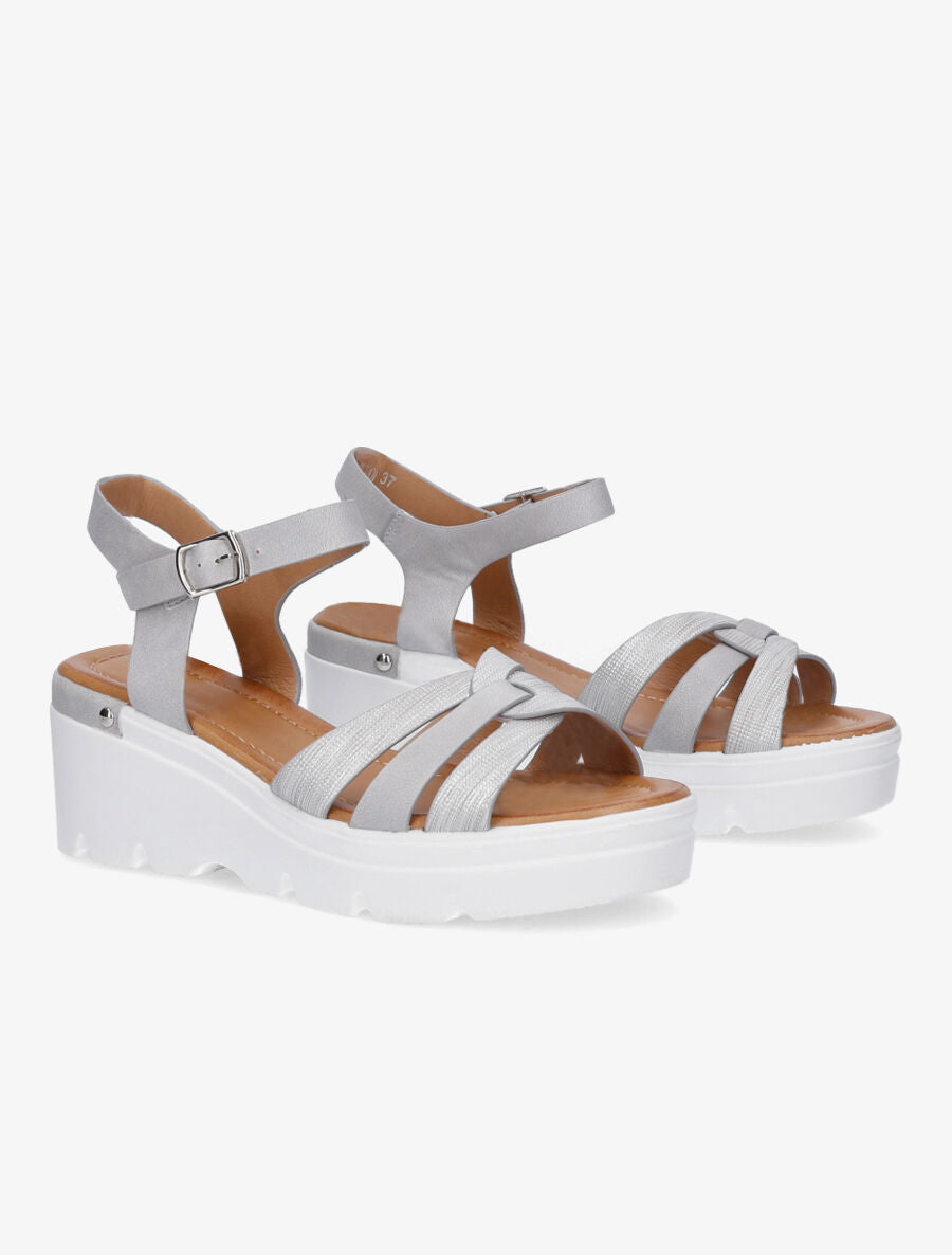 Sandales compensées irisées à brides croisées - Gris clair - 4