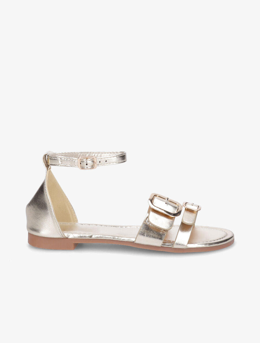 Nu-pieds en simili double boucles - Or - 5