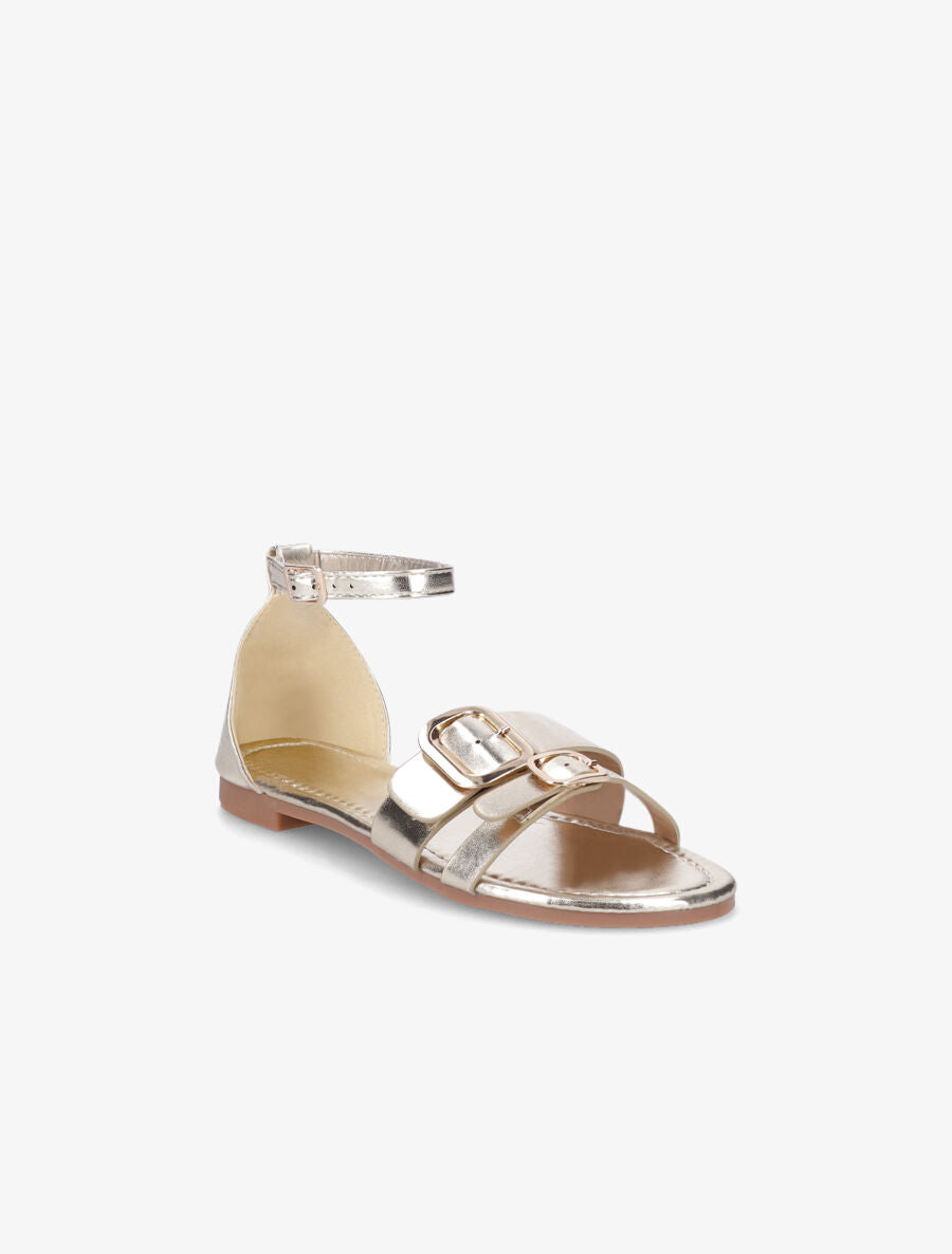 Nu-pieds en simili double boucles - Or - 2