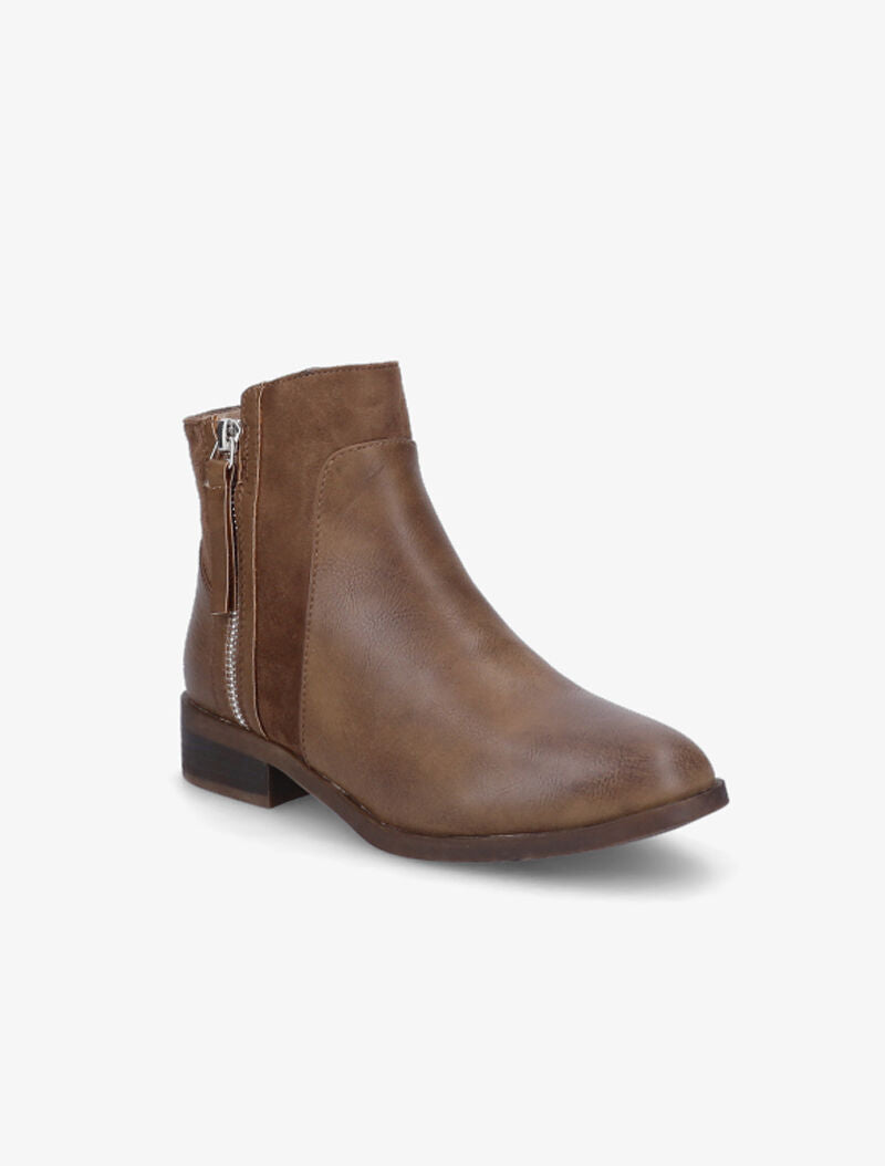 Bottines unies bi-matière - Marron - 2