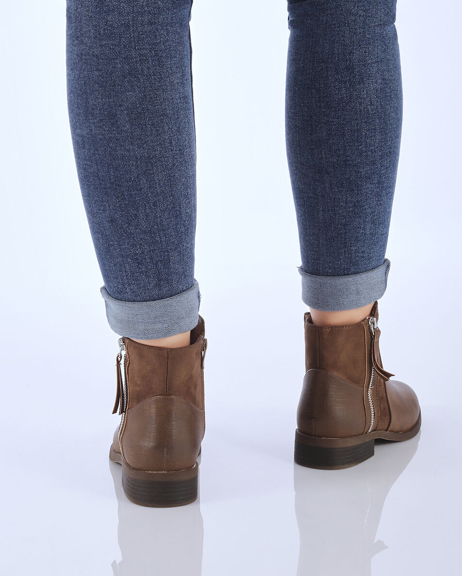 Bottines unies bi-matière - Marron - 6