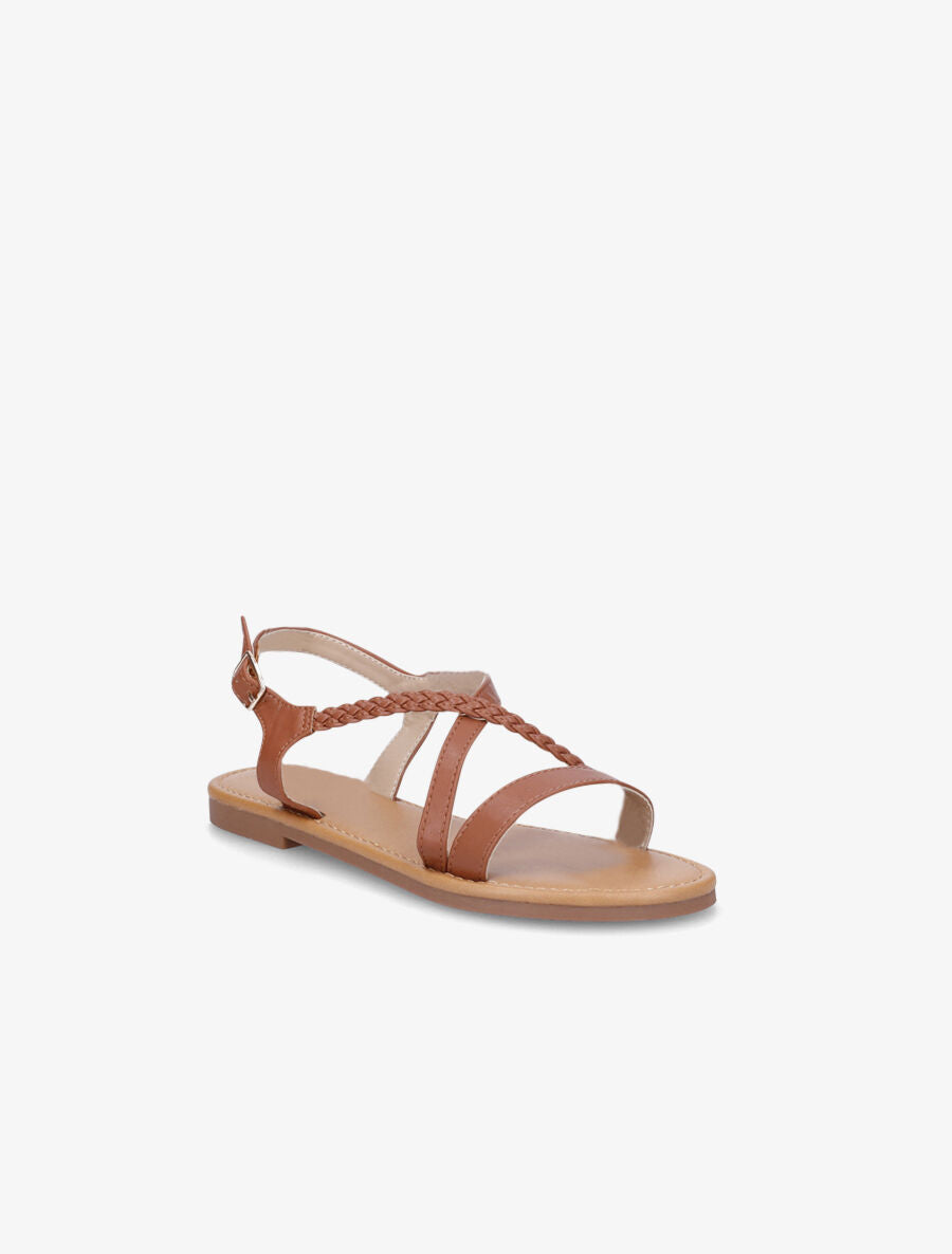 Nu-pieds en simili à bride tressée - Camel - 2