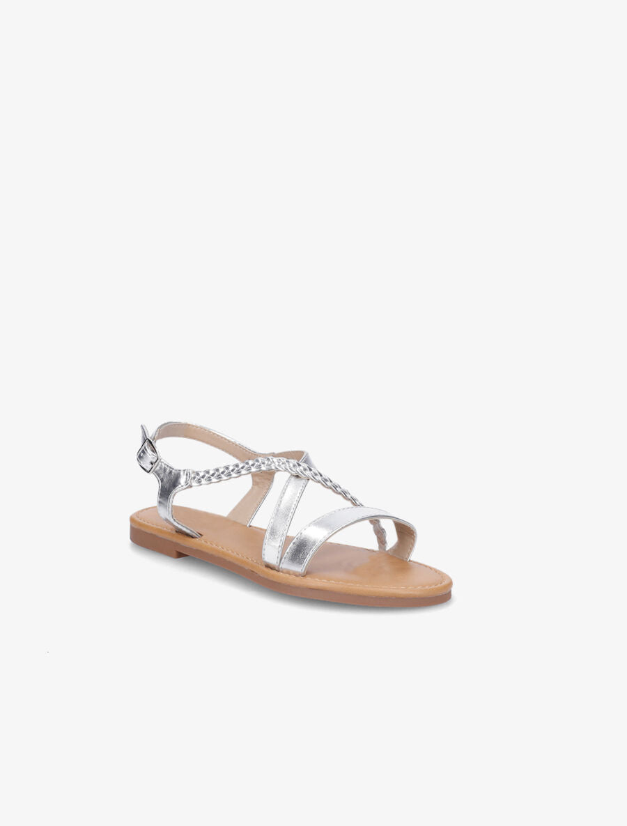 Nu-pieds en simili à bride tressée - Argent - 2