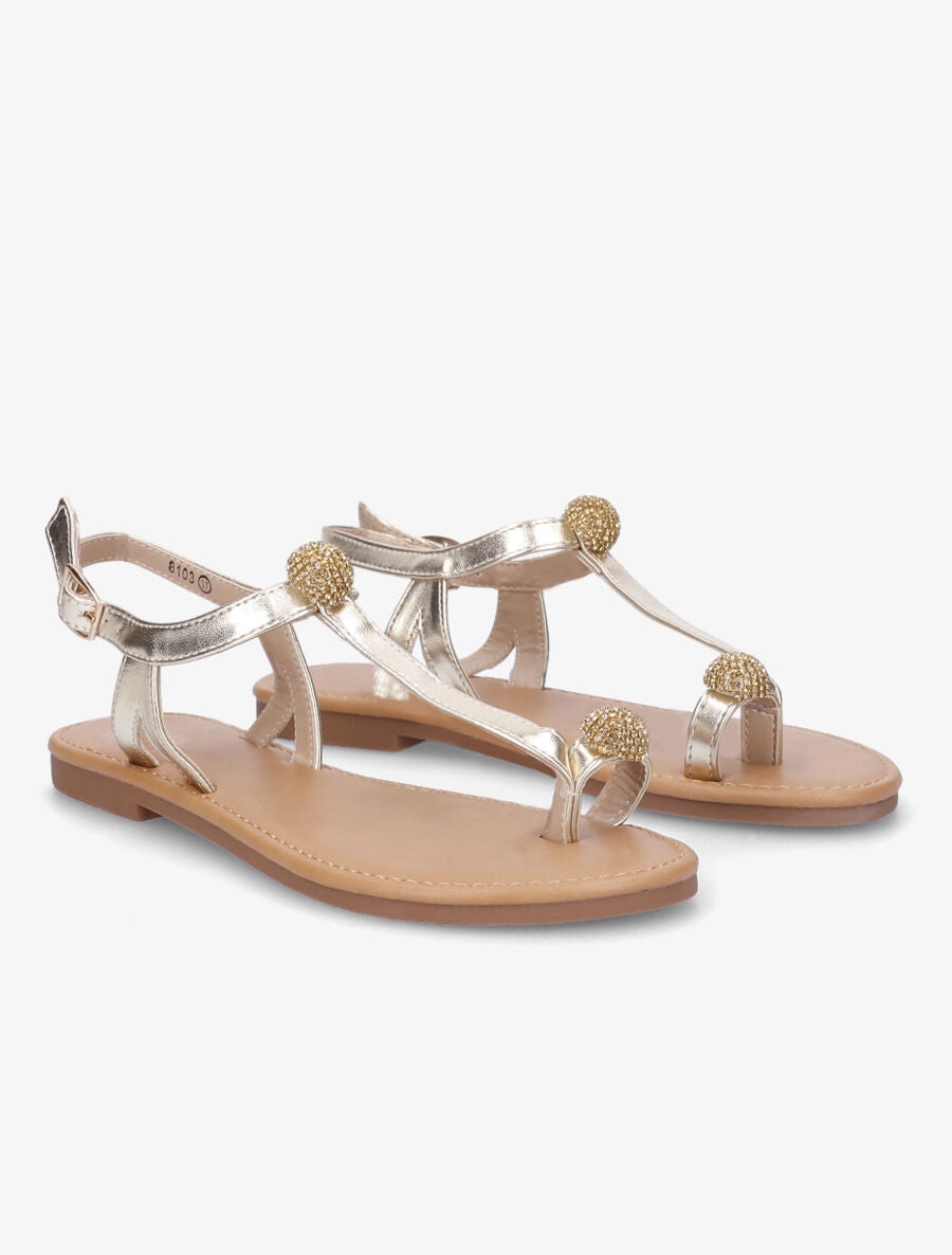 Nu-pieds à bijoux en strass - Or - 4