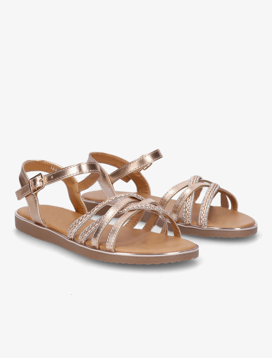 Nu-pieds brides tressées à strass - Rose gold - 4