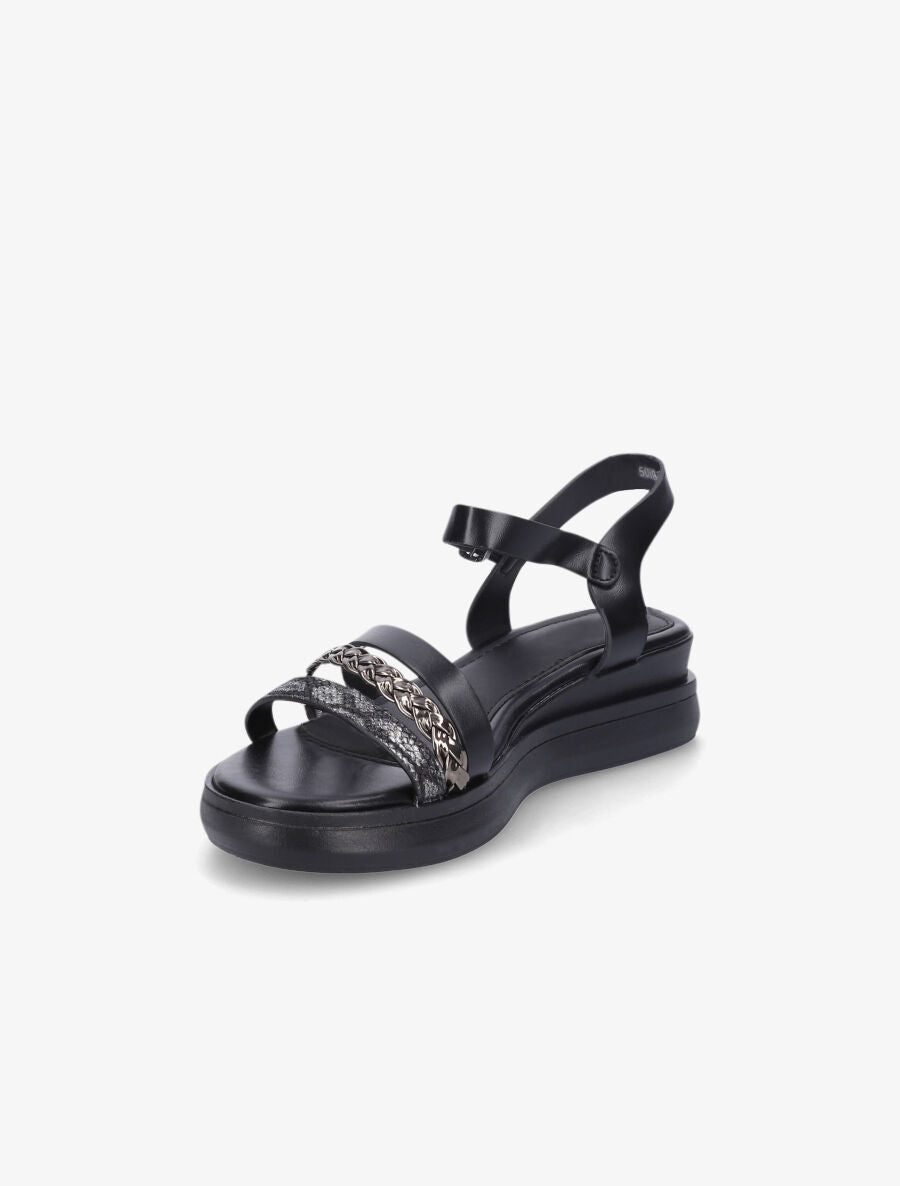 Sandales compensées triple brides fantaisies - Noir - 3