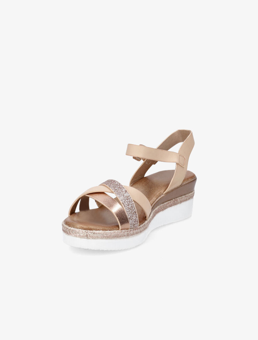 Sandales compensées bride à paillettes - Rose gold - 3