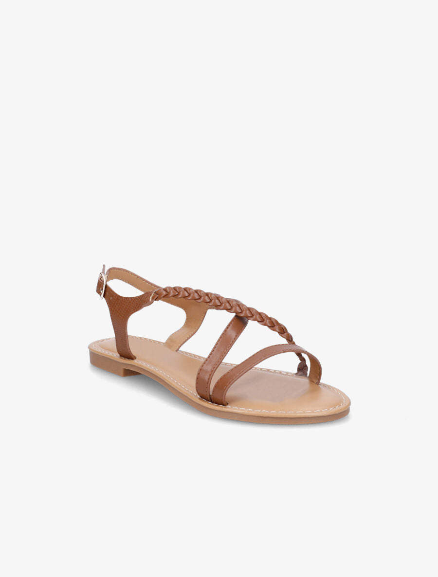 Nu-pieds en simili à bride tressée - Camel - 3