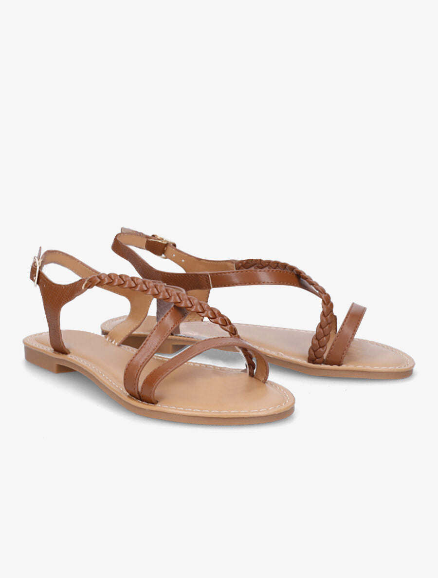Nu-pieds en simili à bride tressée - Camel - 5