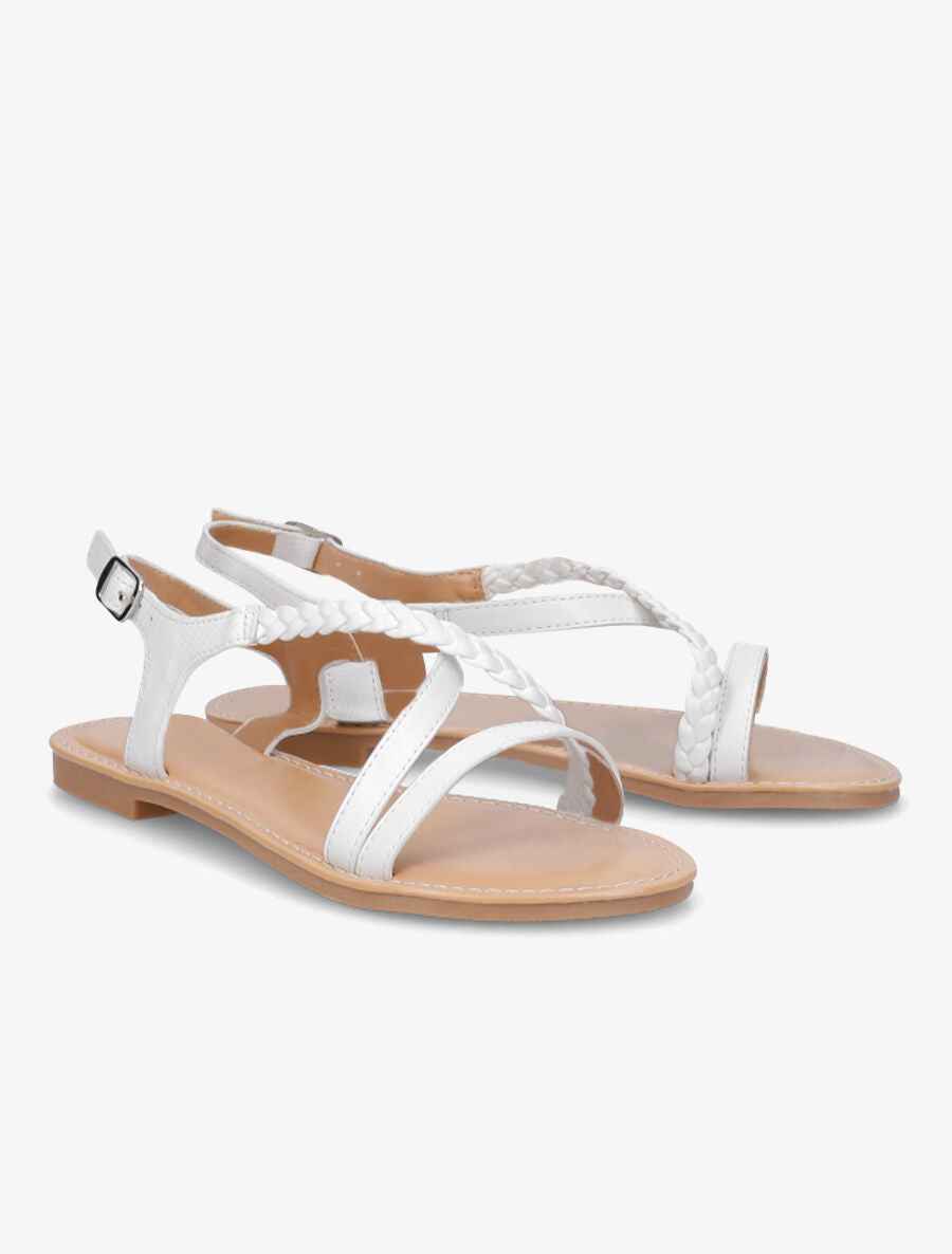 Nu-pieds en simili à bride tressée - Blanc - 5