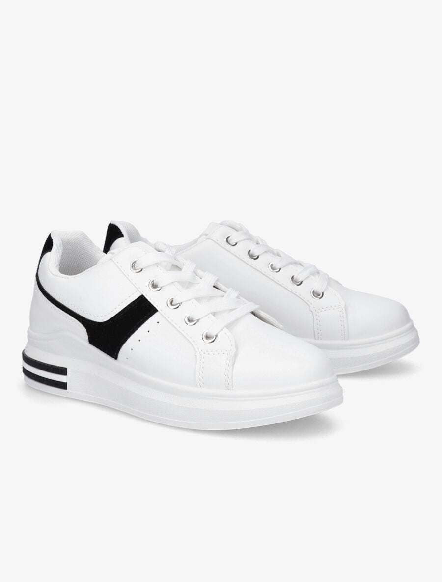 Sneakers classique en simili et suédine - Noir - 4