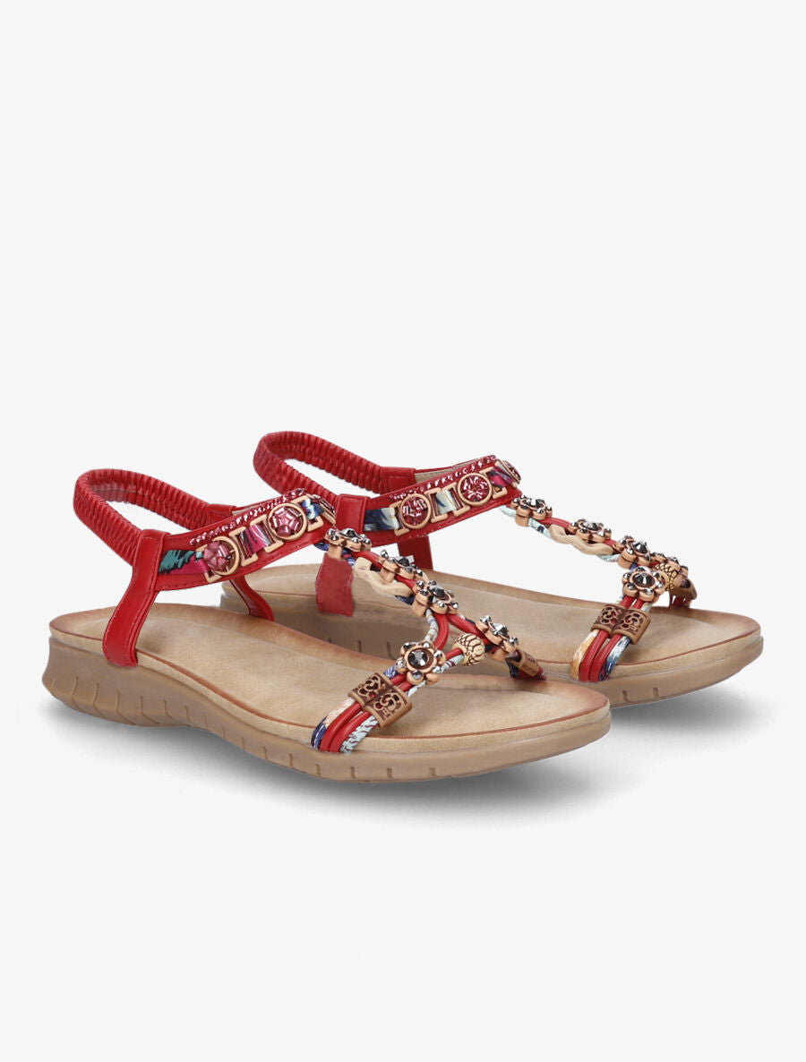 Nu-pieds fleurs en strass - Rouge - 4