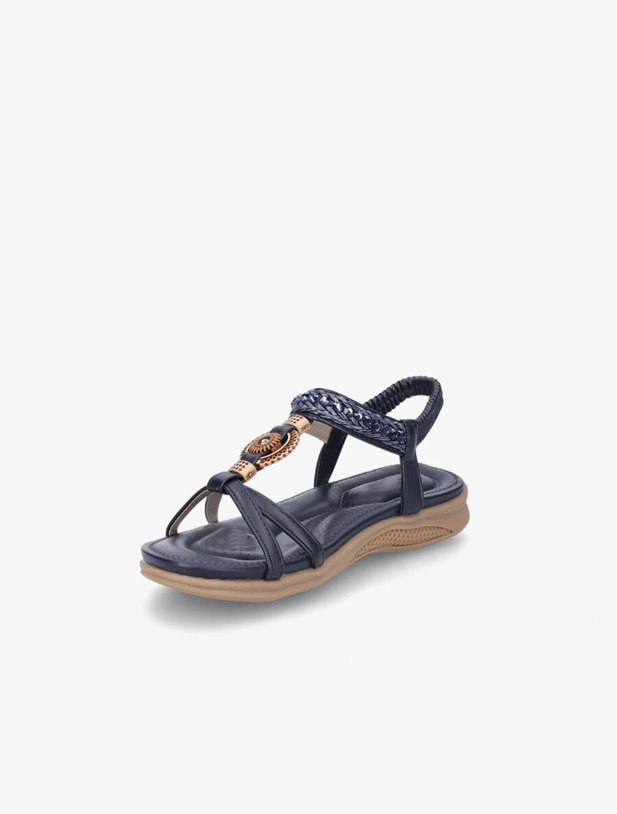 Nu-pieds à empiècement effet bois et strass - Marine - 3